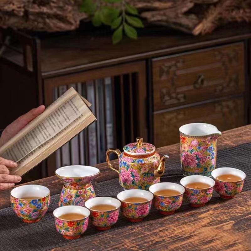 Enamel Kungfu Tea Set, Gift Box, Ceramic Teapot, Tea Cup, Business Gift