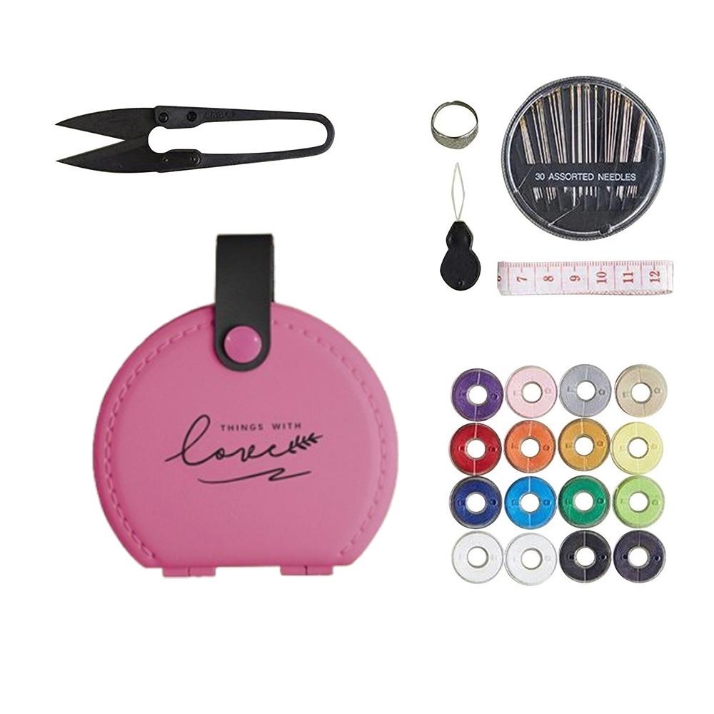 Portable Mini Sewing Set PU Leather Case Needle Threads Box Travel Sewing Kit  Manual Sewing