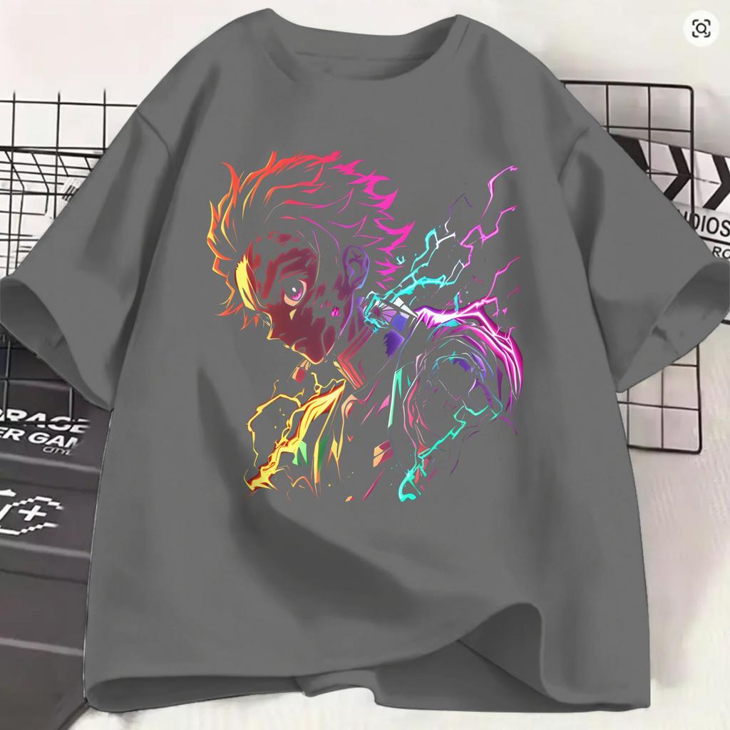 Unisexs Kamado Tanjiro T Shirt Demon Slayered Pure Cotton Tops Casual Short Sleeve Crew Neck Tees Summer Tshirts
