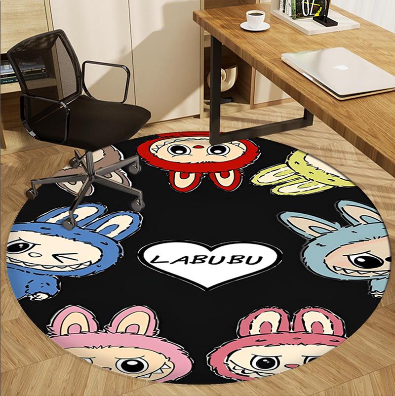 Labubu Pattern Round Rug, Indoor/Outdoor Mat, for Picnic, Gameroom, Bedroom, Office, Living Room, Home Decor Carpet, Birthday Gift