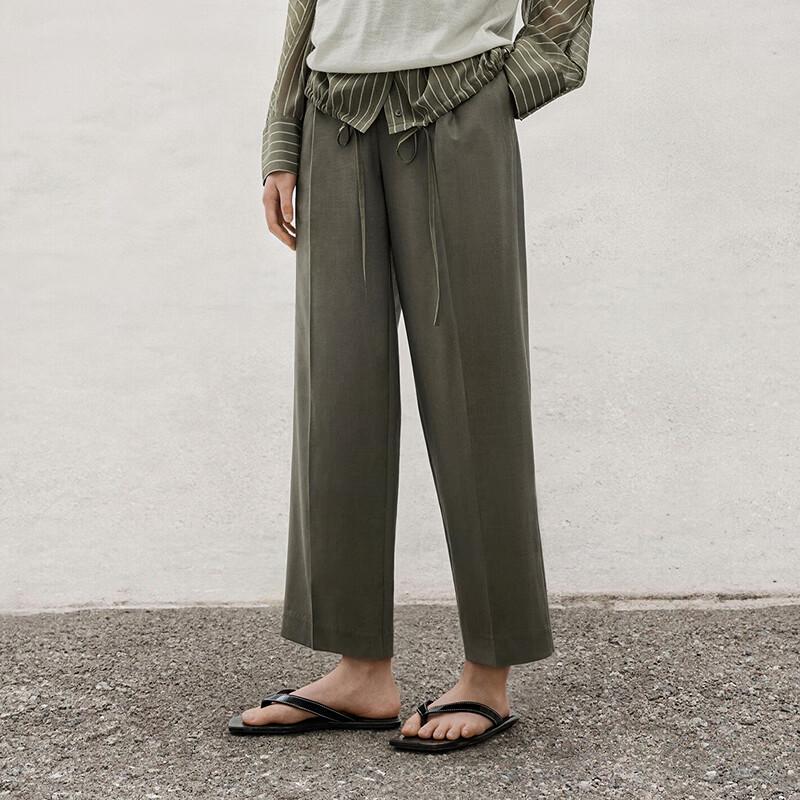 LESS Women's 100% Wool Straight Cropped Pants