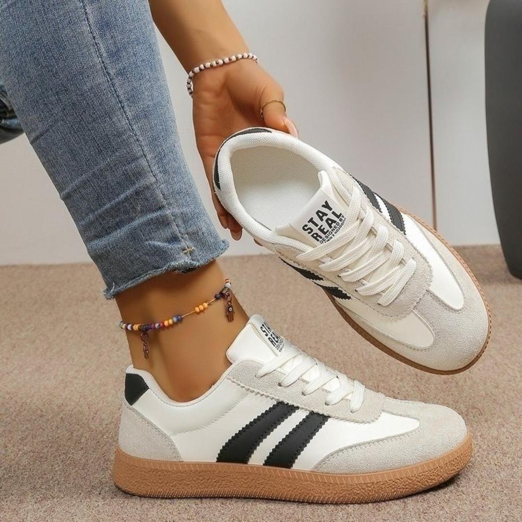 Flat Bottomed German Training Shoes for Women, Plus Size Sports Board Shoes for Spring and Autumn, Fashionable and Casual White Shoes for Women