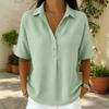 Women's Polo Neck Short Sleeve Waffle Knit Henley Shirt Casual Loose Button Down Blouse