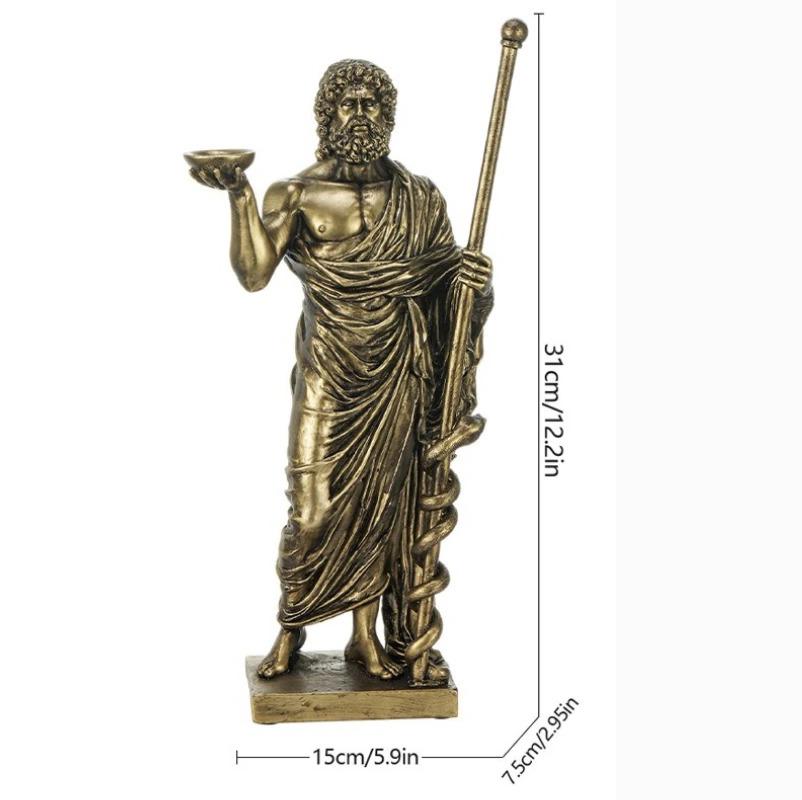 God of Medicine Rod of Asclepius Resin Statue Greek Mythology Doctor Sculpture Clinic Office Desk Decor Gift for Medical Student