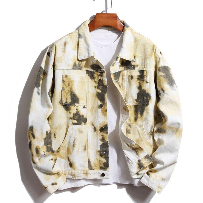 Мужская джинсовая куртка с принтом, осенне-зимняя куртка с разноцветным принтом, мужская одежда L