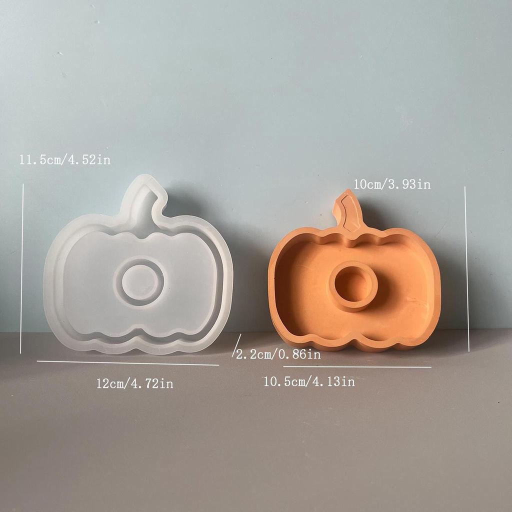 Silicone Pumpkin Molds 2-in-1 Halloween Silicone Mold Maker Tray Reusable Crafting Candle Holder Mould for Thanksgiving Soap
