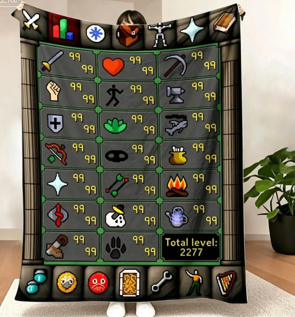 Old School Runescape OSRS Maxed 99 All Skills Total Level Fleece Blanket Soft Warm Game Throw Blanket Sofa Bed Home Decor Gift
