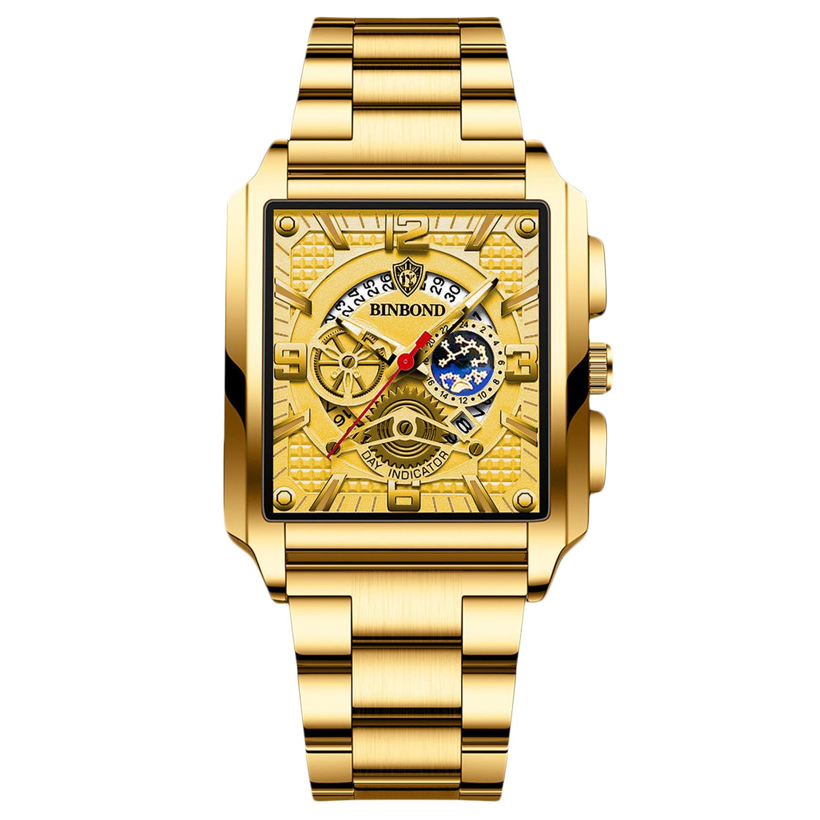 

RORIOS Men s Square Wristwatch with Metal Strap, Classic Design, Date Display, Quartz Movement, Water Resistant, Luminous, Lightweight,