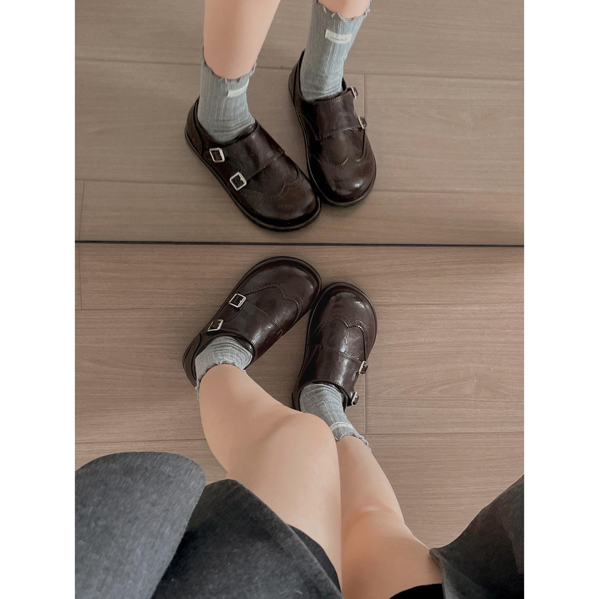 Queen Fan Brown Platform British Style Small Leather Shoes Women s Soft-soled Single Shoes 35