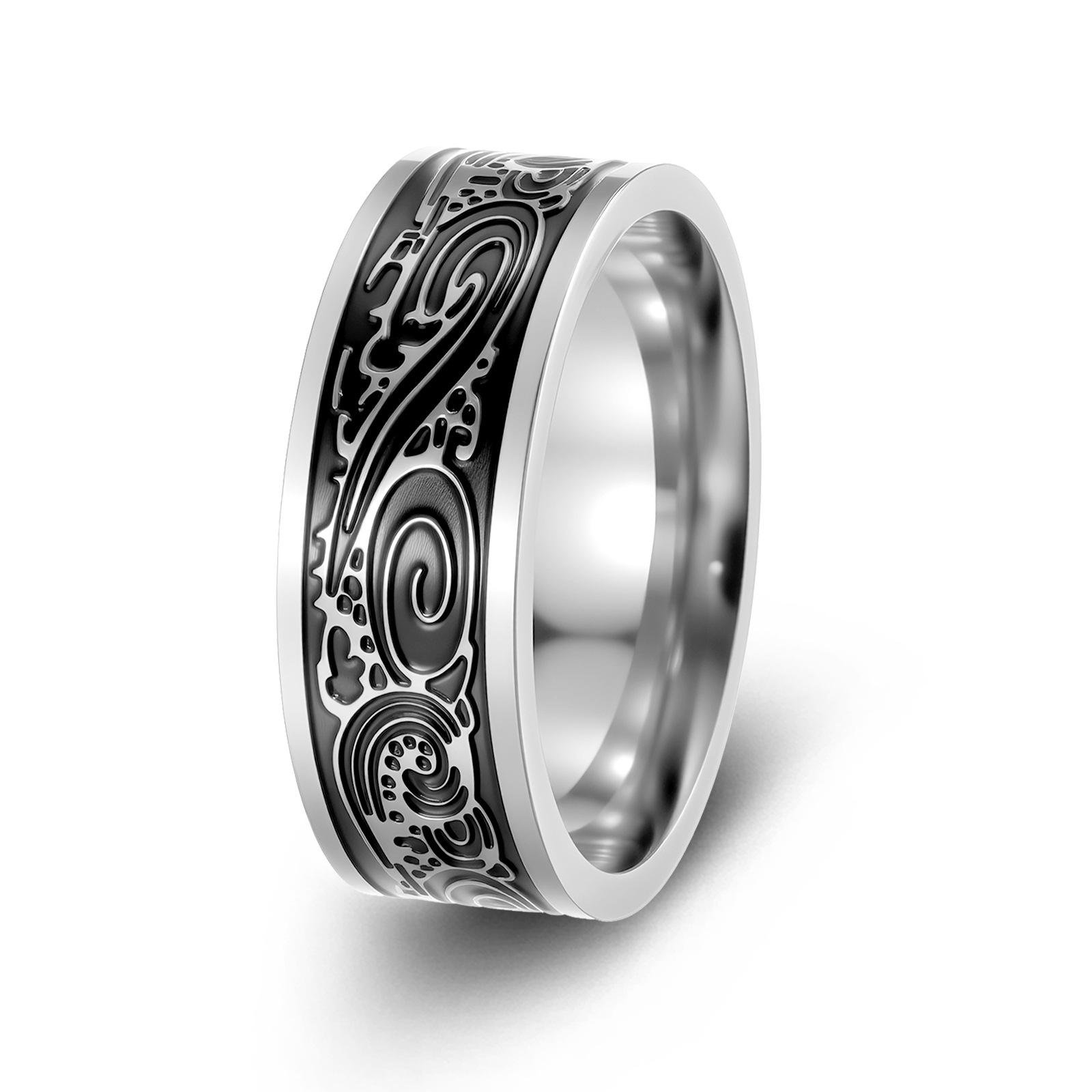 

2024 хит продаж ретро викингов дьявольский глаз титан сталь кольцо с узором Great Wall Size 12