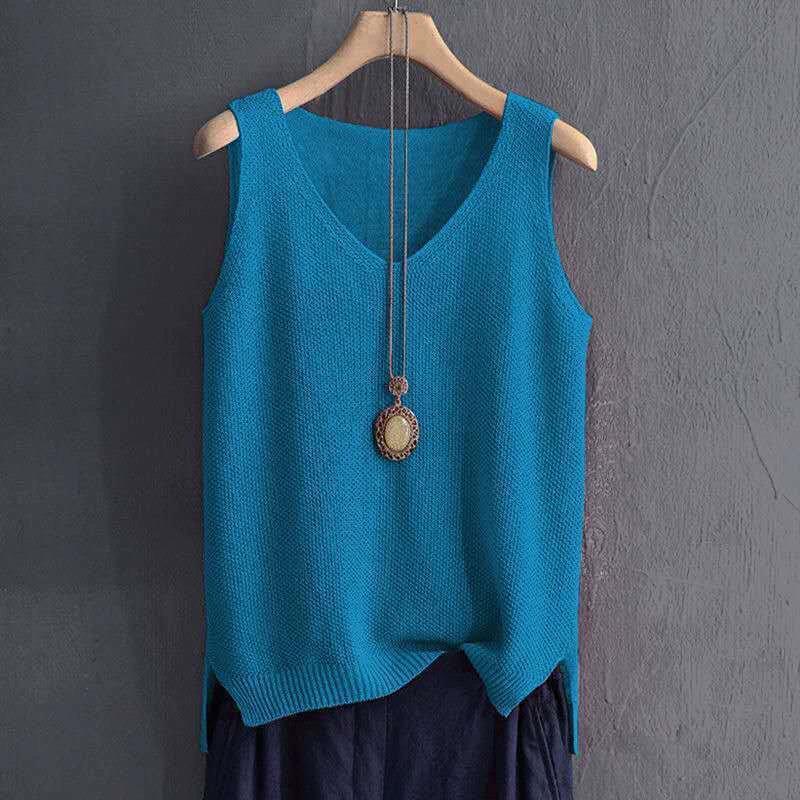 Women Summer Sleeveless Blouse Knitted Blouse Shirt Women Clothes V-neck Blouse Women Tops Shirts