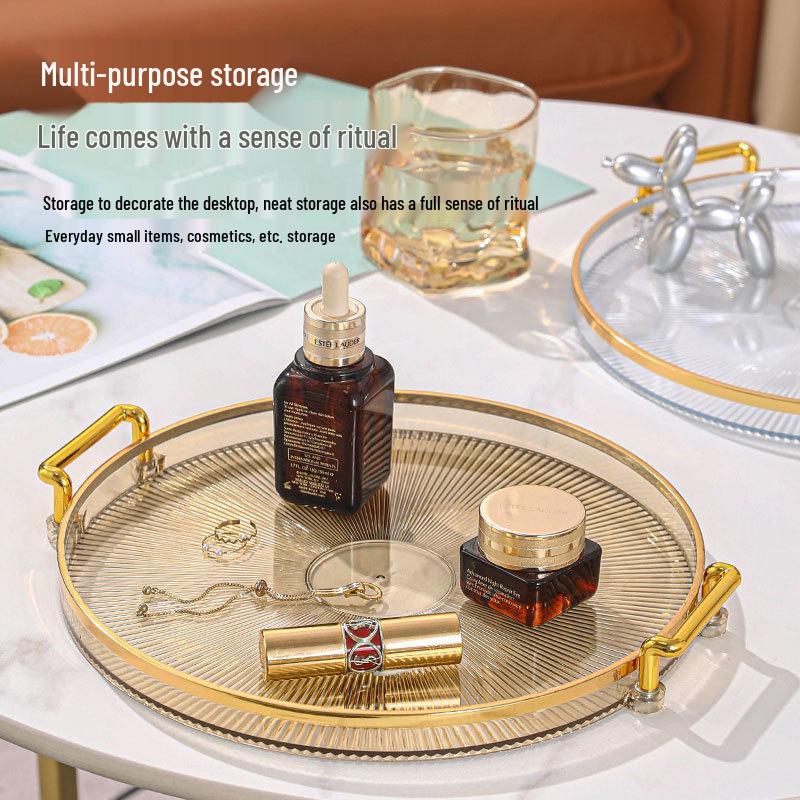 Elegant Double-Ear Round Tray: Thickened Plastic Fruit Plate & Tea Tray for Living Room