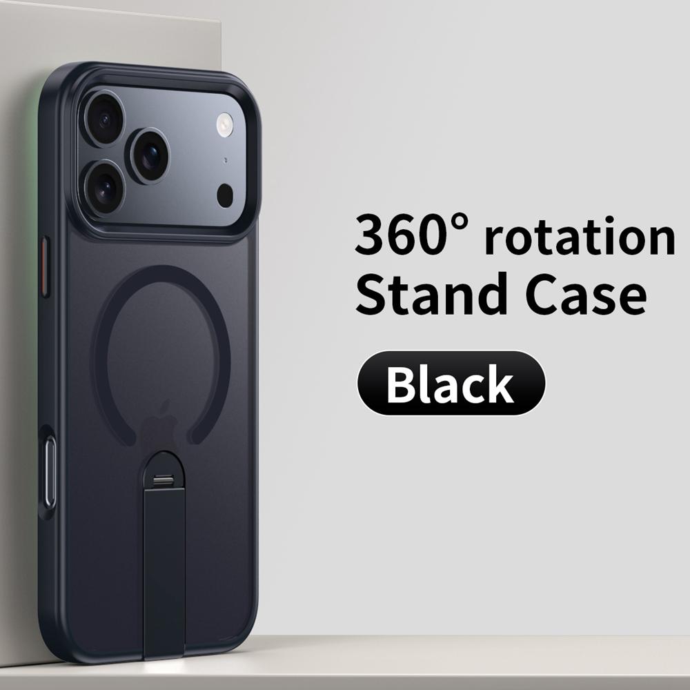 KEYSION 360 Hidden Metal Stand Magnetic Case for Magsafe for iPhone 17 Pro Max Air Transparent Matte Shockproof Phone Back Cover