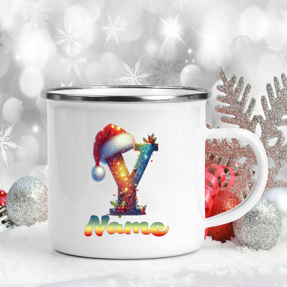 Personalized Cup Custom Name 26 Letter Juice Coffee Enamel Cups Large Capacity Mugs Christmas Gifts