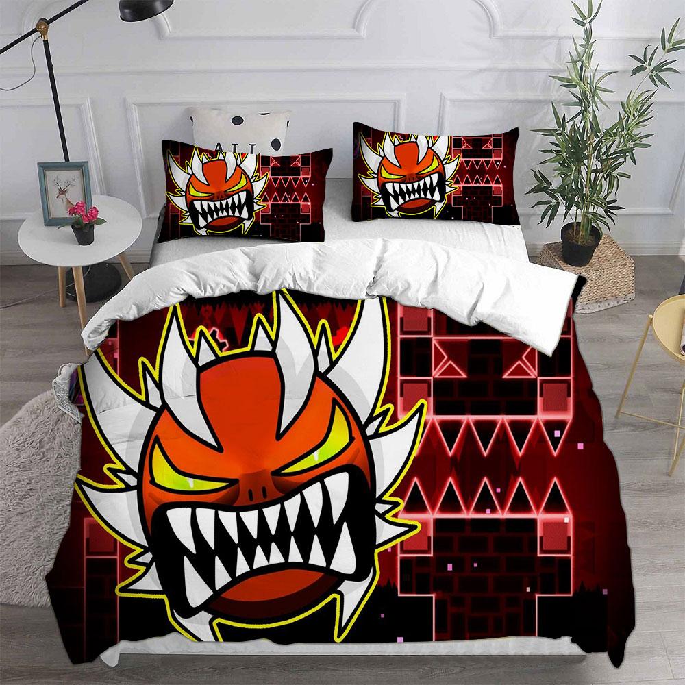 Geometry Dash Bedding Sets Comforter Quilt Bed Cover Duvet Cover Pillow Case 2-3 Pieces Sets Kids Adult Size
