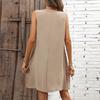 Women Summer Casual Sleeveless Solid Color Pleated One Piece Dress