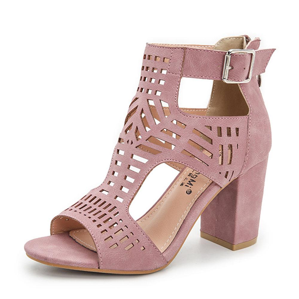 Summer Vintage Chunky Heels Sandals For Women Hollow Comfy Office Lady Zipper Women Shoes Big Size 43