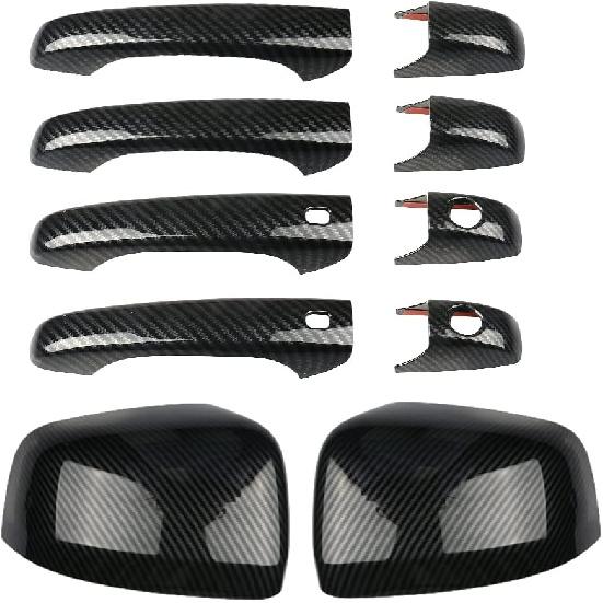 Sportuli Carbon Fiber Mirror Covers +Door Handle Covers Replacement For 2011- Jeep Grand Cherokee And Dodge Durango