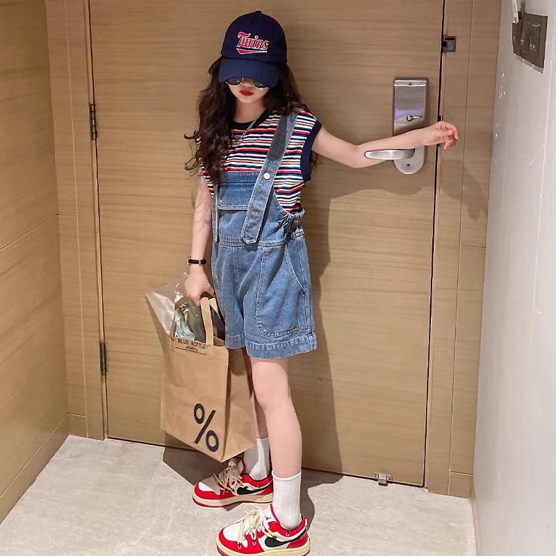 Girls' Trendy Summer Denim Overalls - Korean Style Thin Casual Shorts