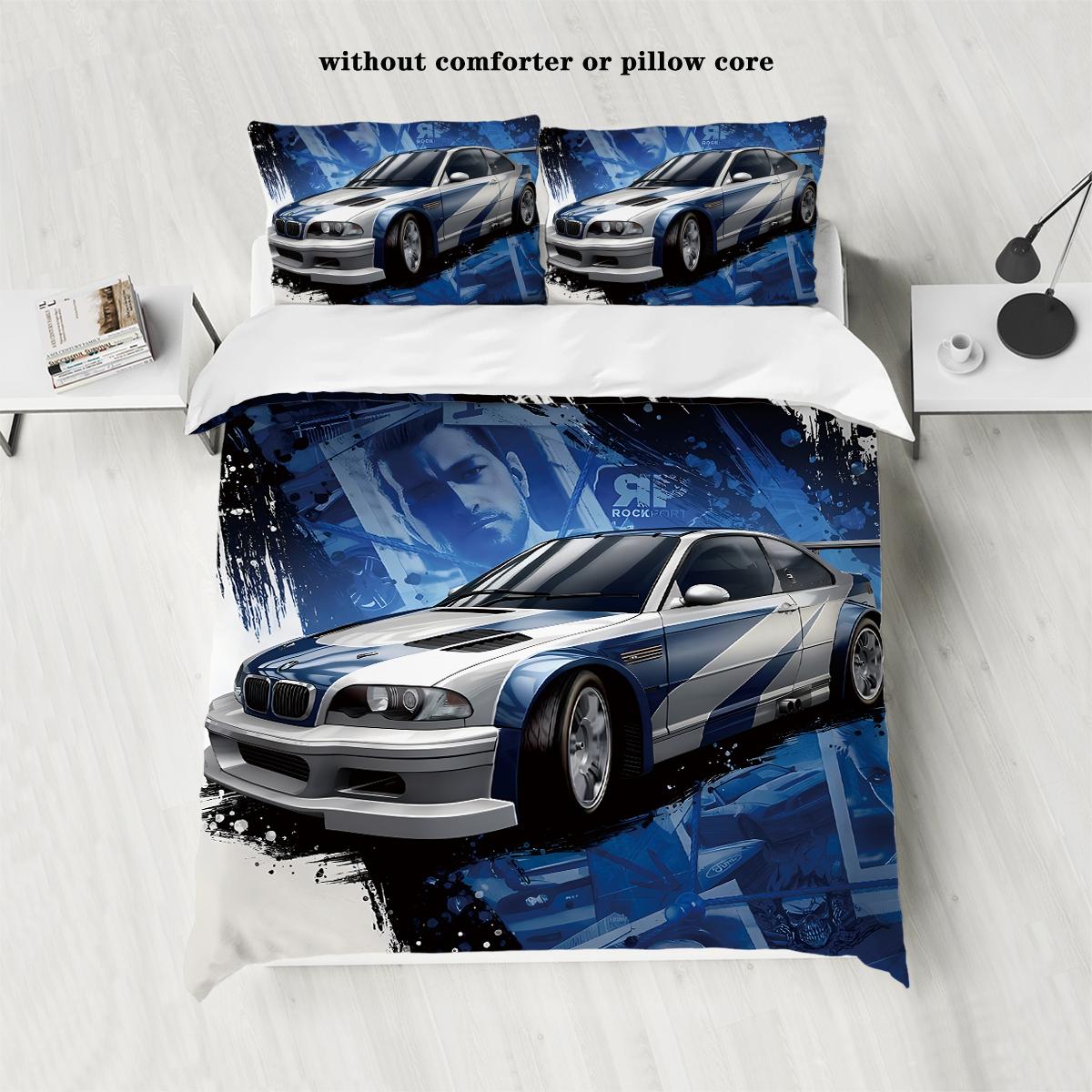 

3pcs sports car racing print bedding set 1 quilt cover + 2 pillowcases unfilled, skin-friendly, breathable, anti-pilling 135x200cm UK Single&set