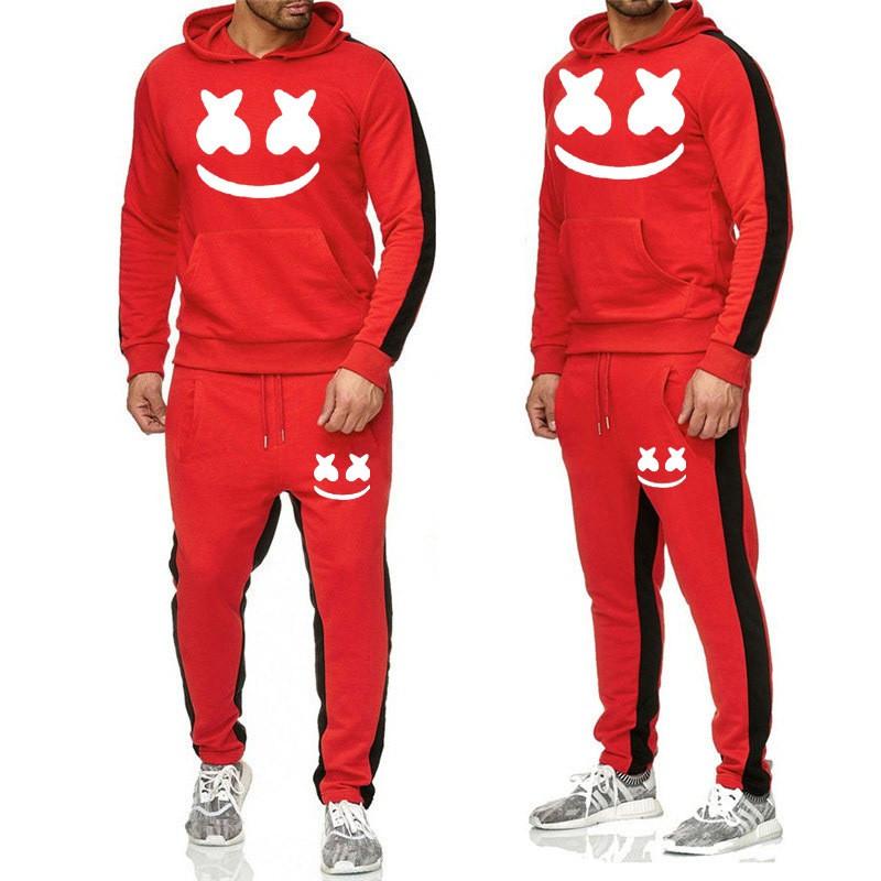Completo da uomo invernale con cappuccio in misto cotone Tuta sportiva con stampa Marshmello Smile