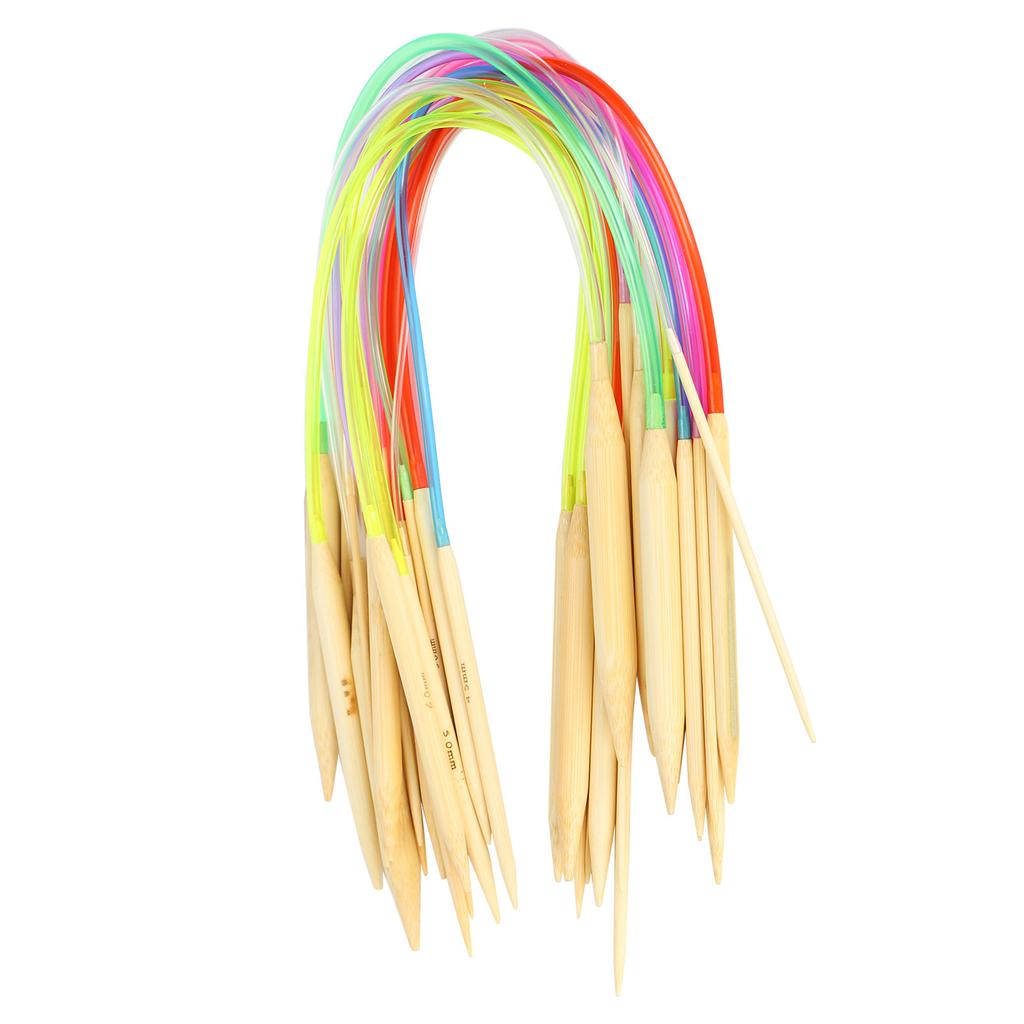 18Pcs Circular Needle DoublePoint Bamboo Color Flexible Tube Connection Knitting Tool Set(40cm )