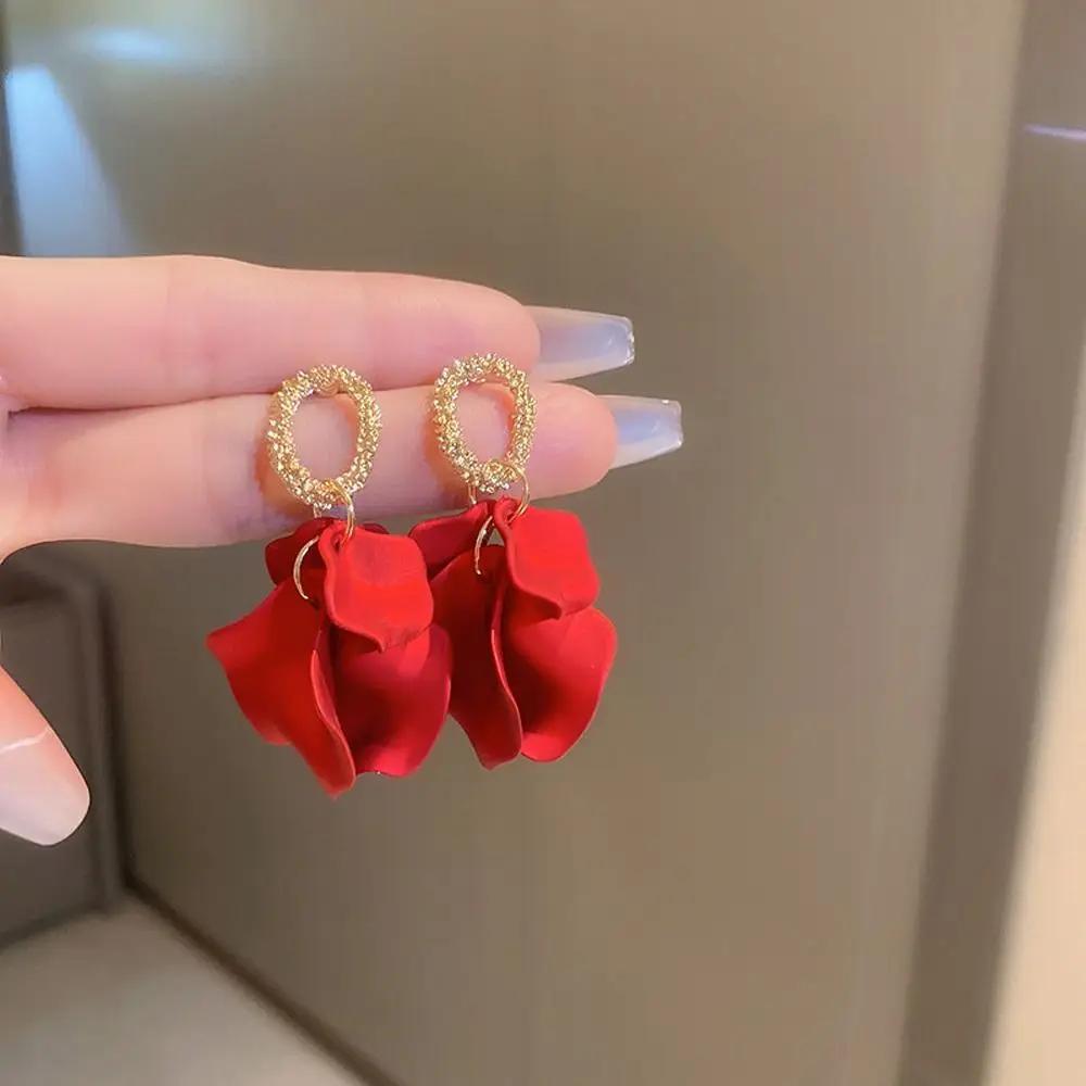 Korean Style Colorful Petal Dangle Earrings Fragments Flowers Women Elegant Stud Earrings Fashion Jewelry Girl Gift