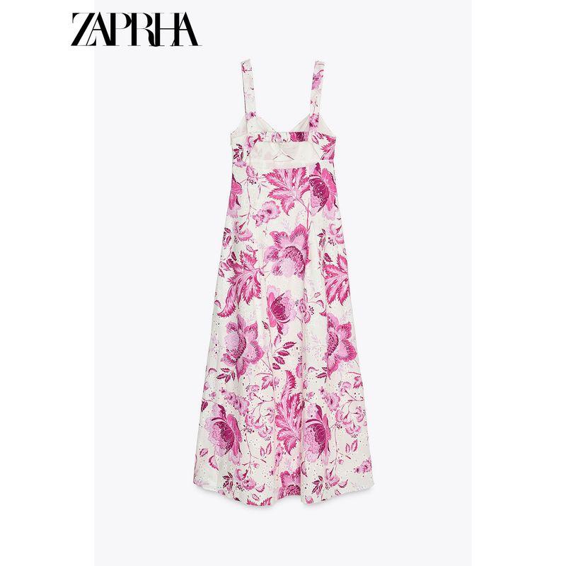 Zaprha 2025 New Hollow Embroidery Print V-neck Sling Dress Long Waist Hugging Slimming 2157053