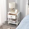 Solid Wood Nightstand Vintage French Distressed Bedside Table with Drawer for Bedroom Storage Cabinet Side Table