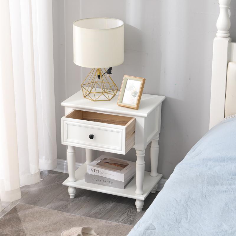 Solid Wood Nightstand Vintage French Distressed Bedside Table with Drawer for Bedroom Storage Cabinet Side Table