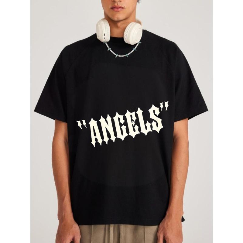 Schwarzes Oversized-T-Shirt mit Engels-Gothic-Print für Streetwear-Mode