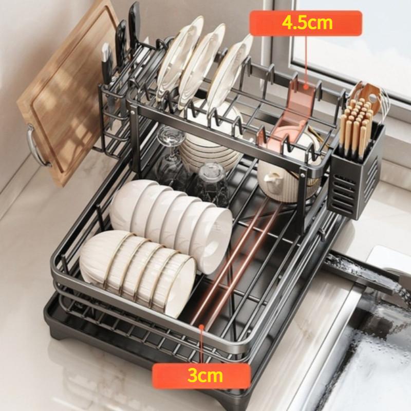 304 Stainless Steel Two-Layer Dish Rack Rust Prevention Drain Tray Kitchen Cabinets Multifunctional Kitchenware Storage Rack