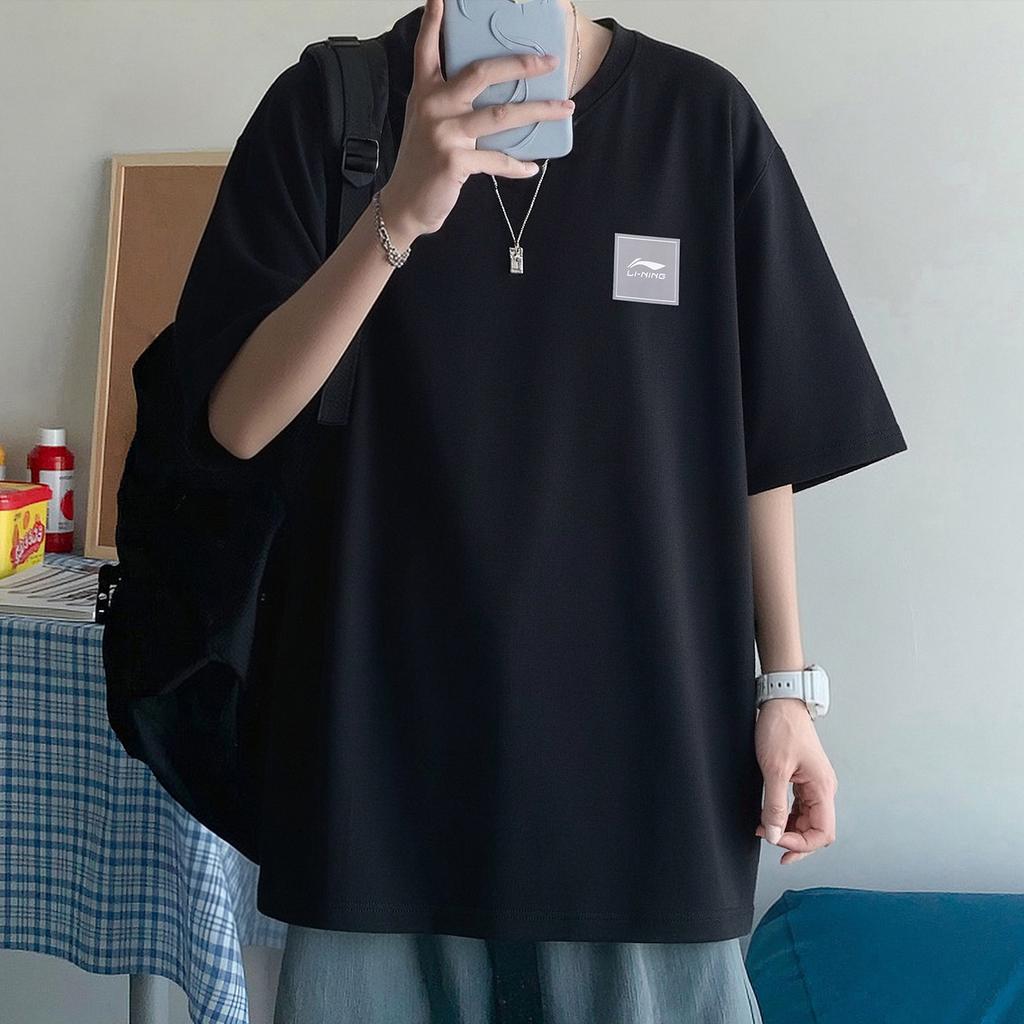 Li-Ning Fashionable Loose Comfortable Breathable Short Sleeve T-Shirt Men tops Black AHSW877-1