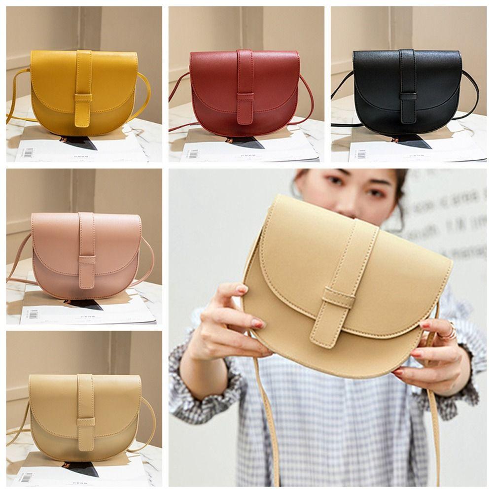 

Flap Shell Shoulder Bag Solid Color PU Crossbody Bag Fashion Leather Saddle Bag Female