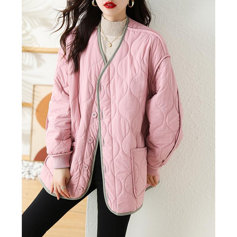 New Autumn and Winter Styles On Both Sides of Loose and Thin Printed Diamond-shaped Cotton Coats and Cotton Jackets