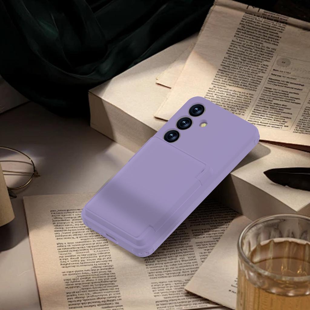 For Samsung Galaxy S25 Case with Card Holder Hidden Mirror PC+TPU Kickstand Phone Cover