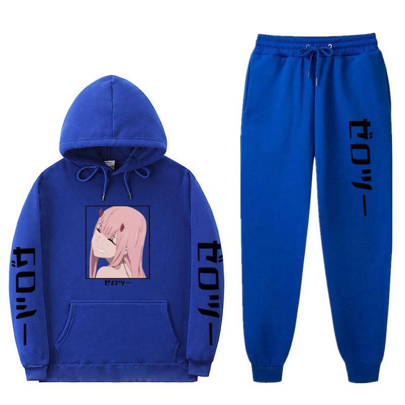 Unisex Anime-Inspired Hooded Sweatshirt Set With Fleece Lining Loose Fit Long Sleeve Top Pants Winter Casual Wear