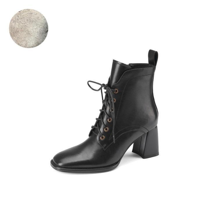 Fashion Autumn/Winter Women Boots Square Toe High Heel Shoes for Women Black Leather Boots Women Lace Up Handemade Shoes Botas De Mujer
