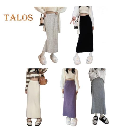 Women Maxi Skirt Elastic High Waist Hip Wrapped Long Skirt Solid Color Casual Knitting Skirt Daily Wear