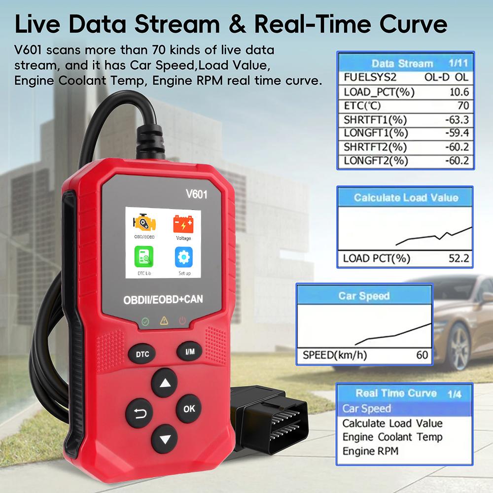 Car Diagnostic Tool OBD2 Scanner Engine OBD 2 Scanner V601 OBDII/EOBD Diagnostic Scan Tool Multi Languages ODB2 Code Reader