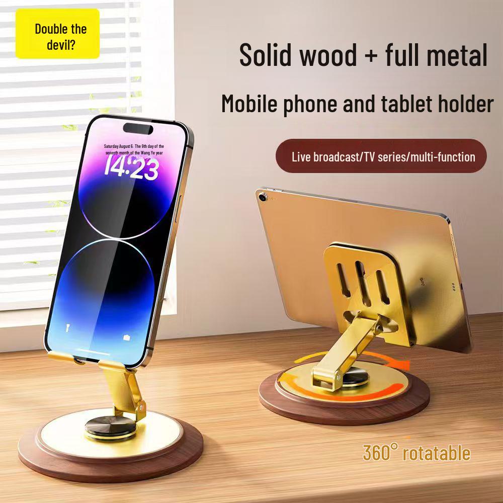

Luxury Gold Rotating Wooden Base Phone & Tablet Holder – Decompression Metal Design