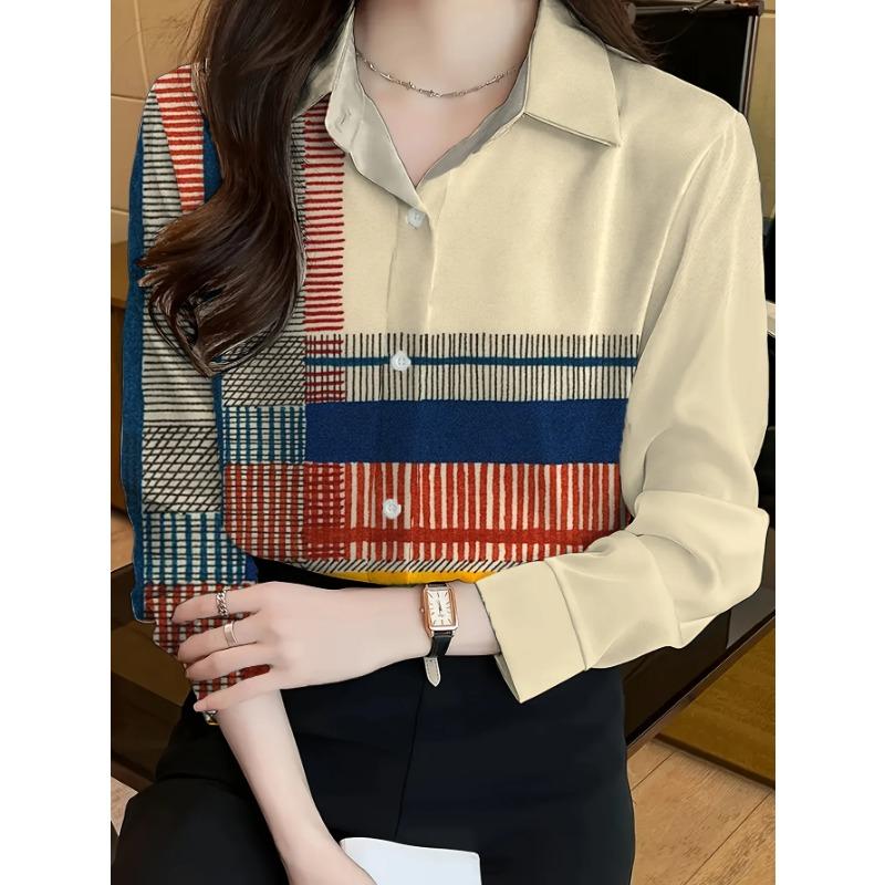 Boutique Ladies Lapel Button Shirt Elegant Temperament Long Sleeve Textured Design Shirt Ladies Daily Commuter Fashion Shirt