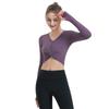 Nya Yogakläder Dam V-ringning Långärmad Tight Fitness Sporttoppar Vår och Höst Tunn Modell Löpning Snabbtorkande Kläder