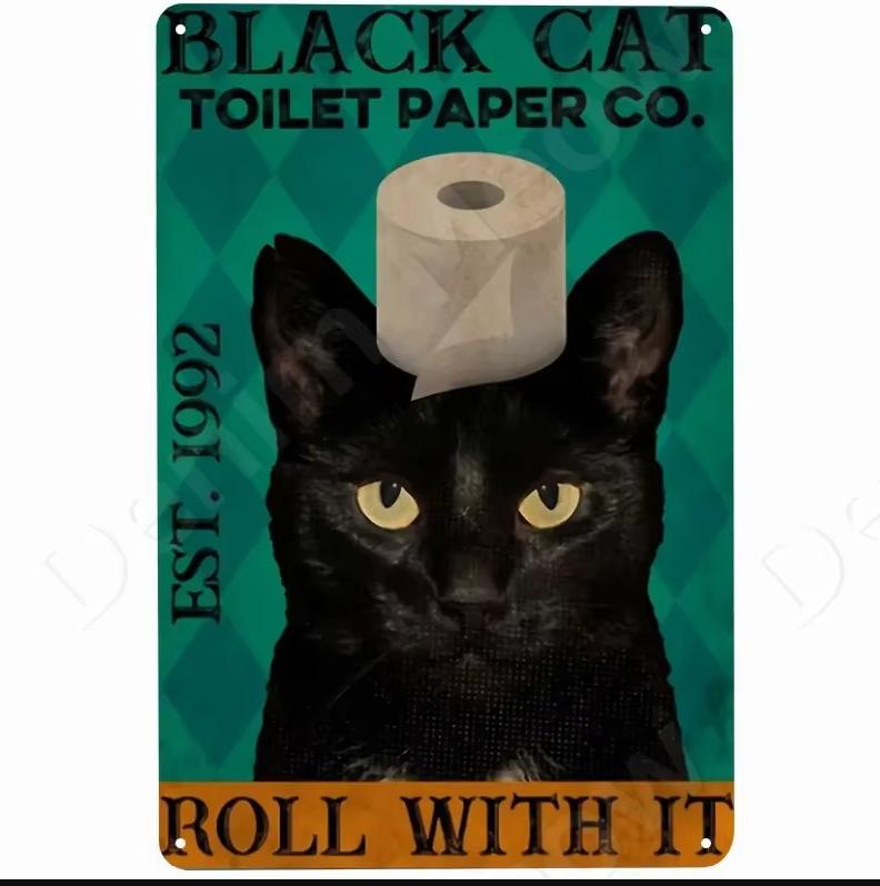 Katter och Vin Gör Mig Lycklig Retro Plåttavla Tuxedo-katt Metallskylt Golfande Katt Plakett Affisch Hem Café Bar Badrum Väggdekor