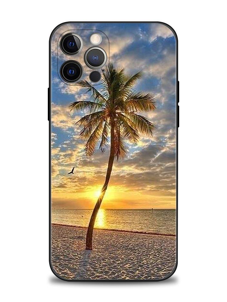 Phone Case for iPhone 11 12 13 Pro 2022 7 8 SE XR XS Max 5 5s 6 6s Plus Case Soft Silicone Cover Summer Talls Sea Palm Trees