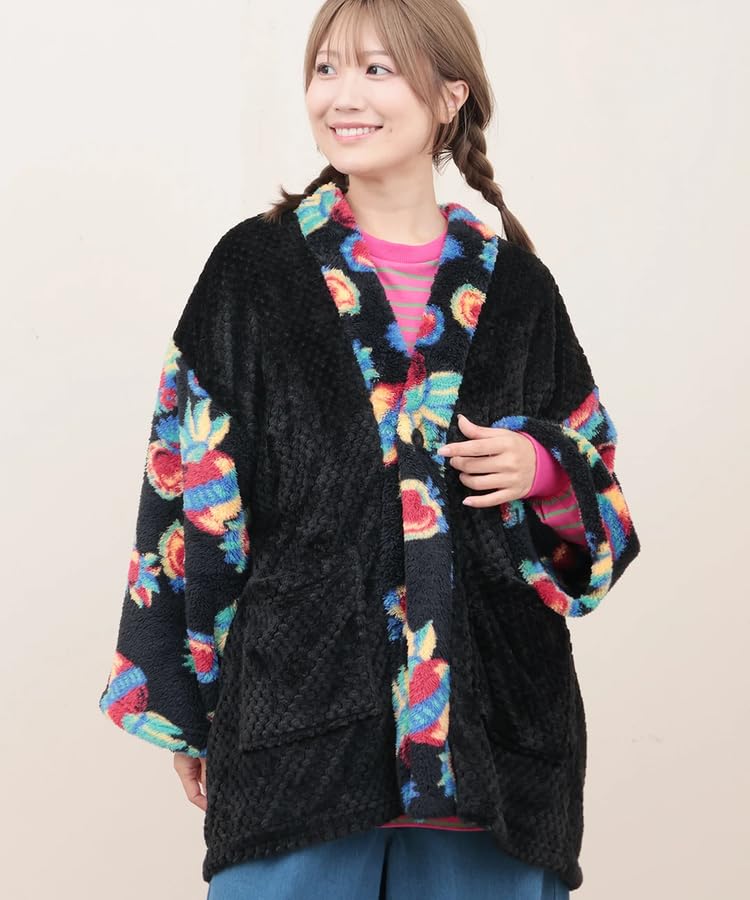 Titicaca Siesta Hanten Women's Long Sleeve Overcoat with Boa, Warm, Free Size, Black, ZOWCB2304