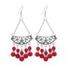 Retro ethnic style fringed earrings blue and red simple long bohemian earrings vacation style women's Tibetan silver earrings