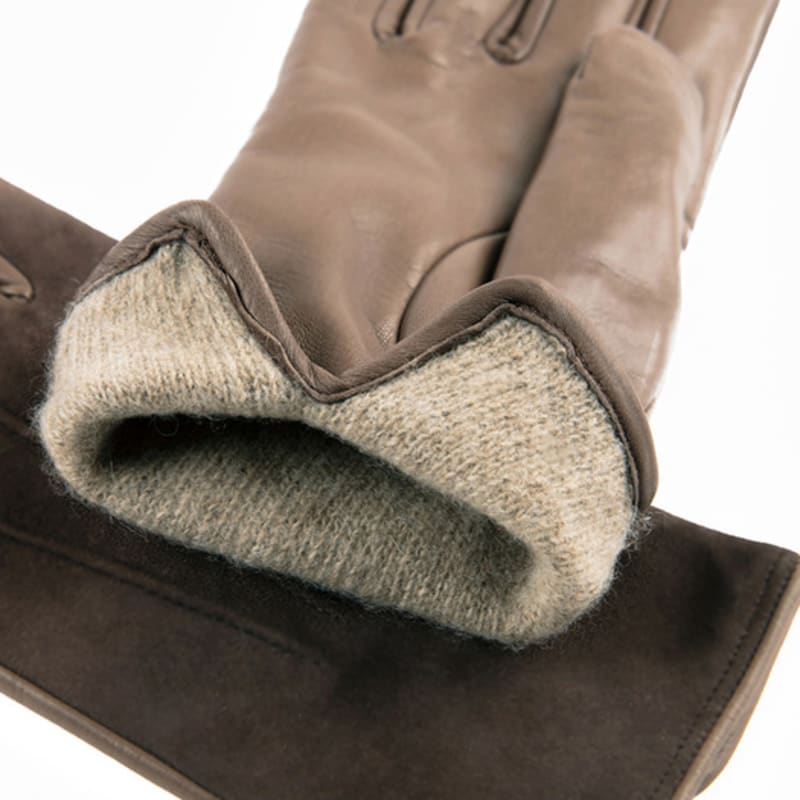 MANI CALDE Suede Leather Gloves For Women_Sabbia