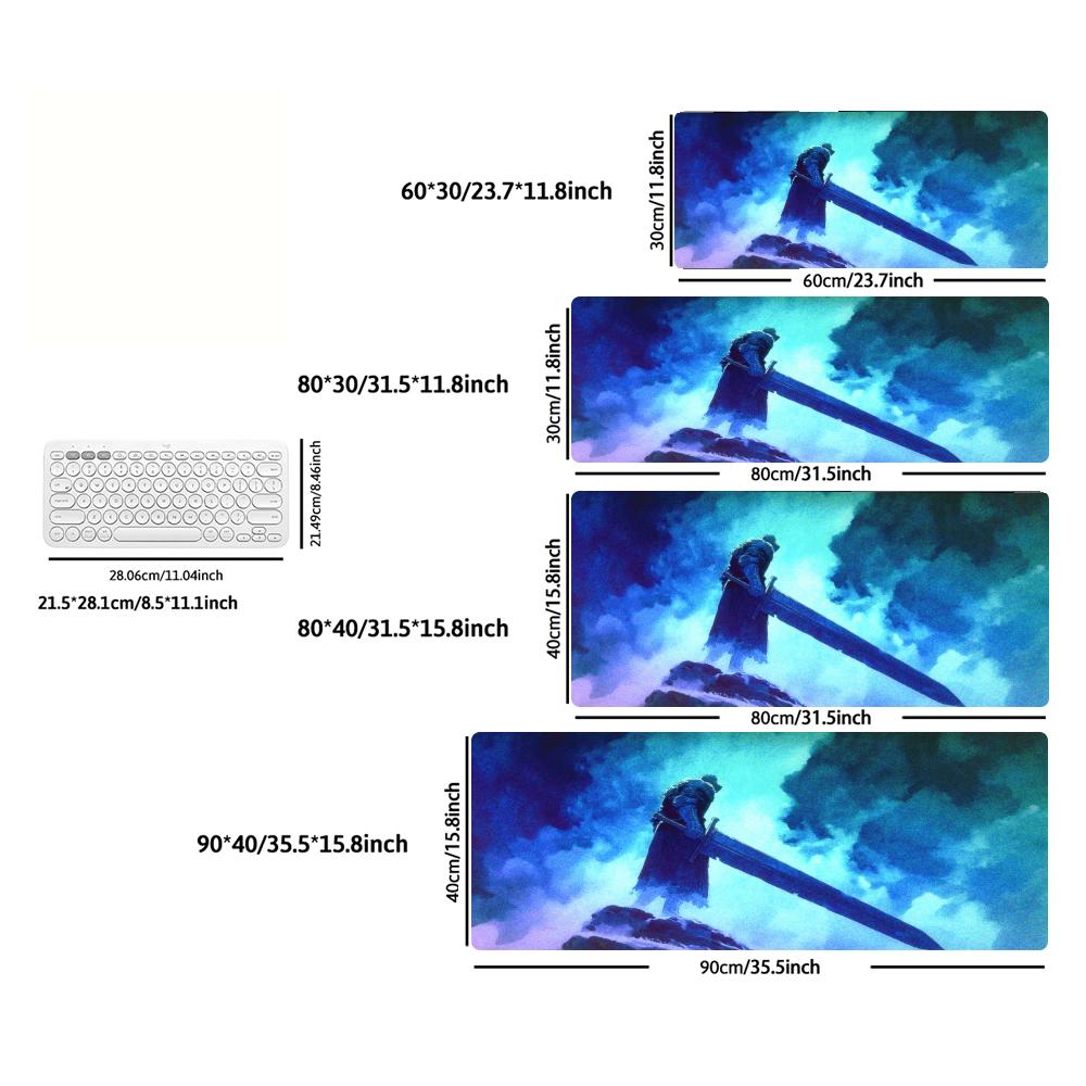 Large Gaming Mouse Pad XXL Vintage Medieval Warrior Knight Castle Silhouette Desk Mat Non-Slip Rubber Computer Keyboard Mouse