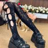 New Y2K Strap Cotton Calf Mid Tube Socks Bow Punk Floral Net Socks Lolita Gothic Japanese JK Leg Cover Sock Pile Socks Stocking